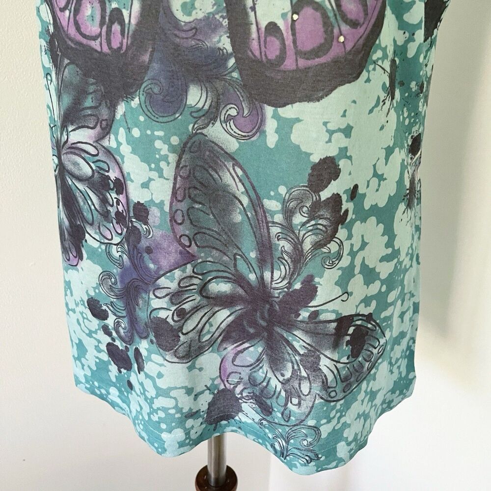 Y2K Sheer Butterfly Short Sleeve T-Shirt Womens Large V-Neck Burnout Colorful L - Picture 12 of 16